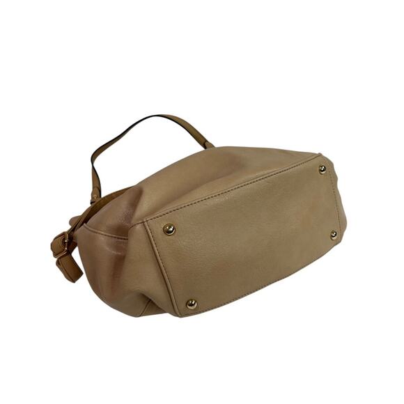 Tan Vegan Leather Shoulder Bag Detachable Crossbody Strap Goldtone Hardware - Picture 5 of 7